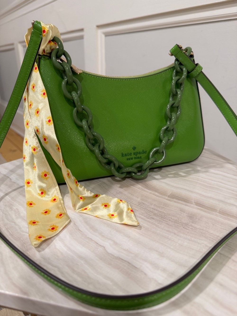 kate spade Madison Convertible Crossbody Green Leather Resin Chain Shoulder Bag - Picture 6 of 17
